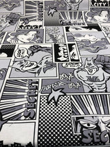 ArtCo Superhero Bonk Cotton Fabric - Black, White, Gray Comic Print, 54" Width (1 Yard)