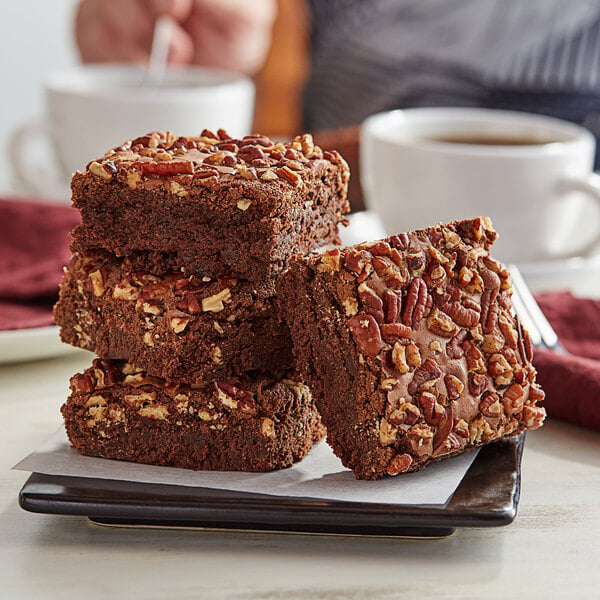 David's Cookies 4 oz. Pre-Cut Pecan Brownie 24-Count Tray - 2/Case