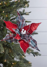 Red Plaid Poinsettia Pick 19 Inch Farmhouse Christmas Decor