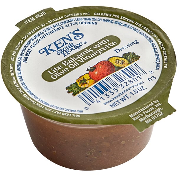 Ken's Foods 1.5 oz. Lite Balsamic with Olive Oil Vinaigrette Dressing Cup - 100/Case