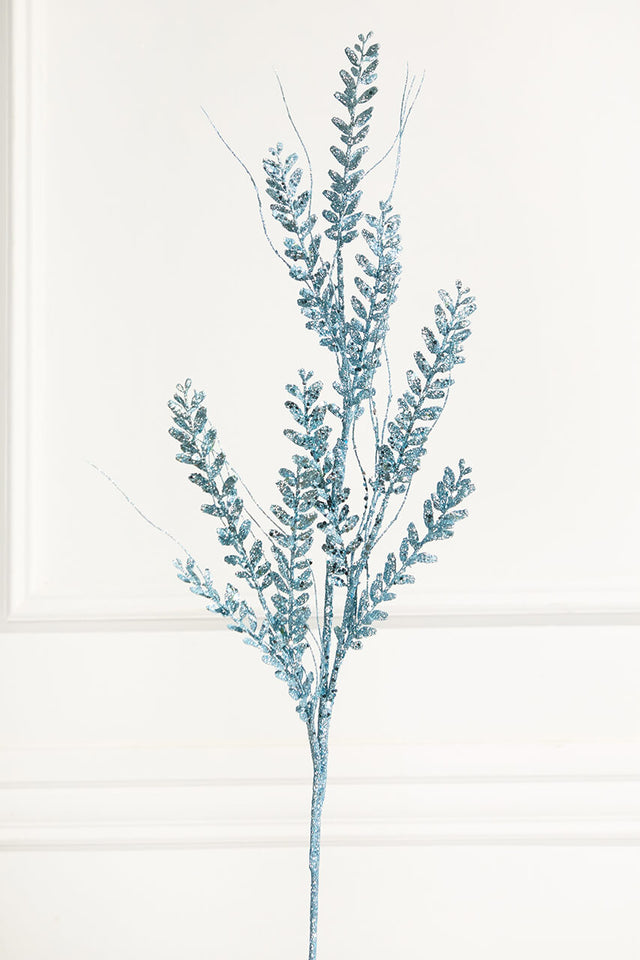 34" Blue Glitter Fern Spray