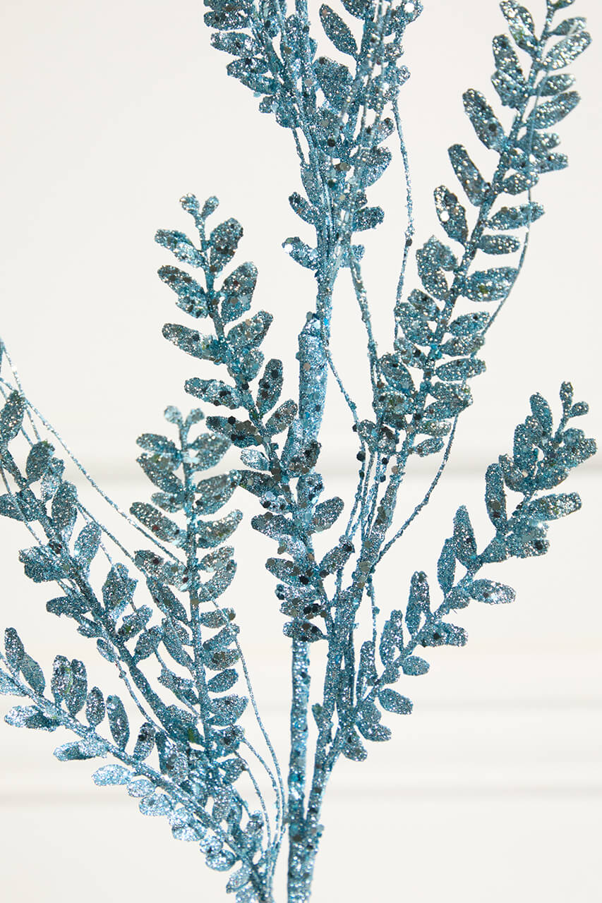 34" Blue Glitter Fern Spray