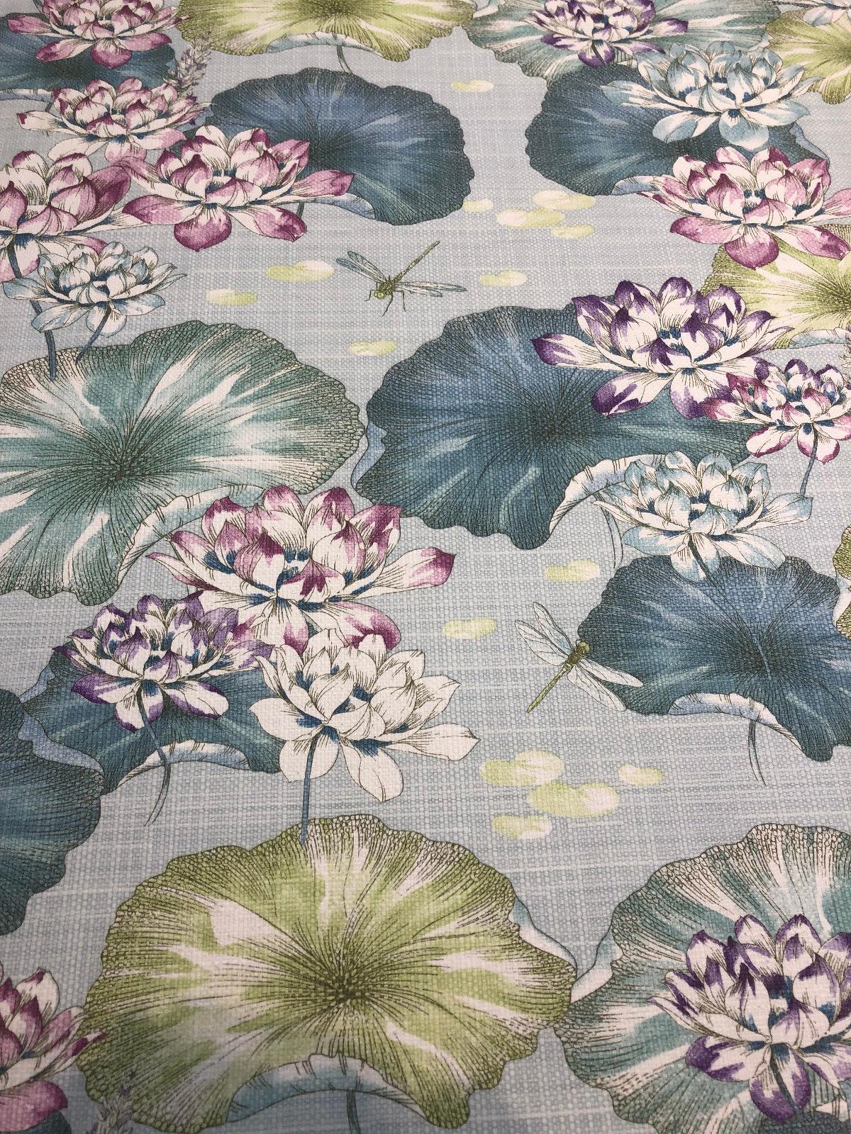 Estanque Cotton Fabric - Blue Green Large Flowers, 55" Width (1 Yard)