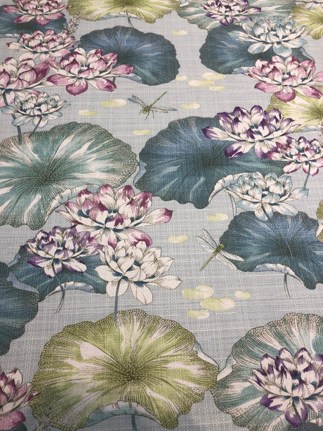 Estanque Cotton Fabric - Blue Green Large Flowers, 55" Width (1 Yard)