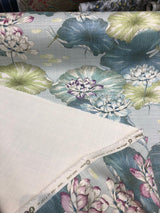 Estanque Cotton Fabric - Blue Green Large Flowers, 55" Width (1 Yard)