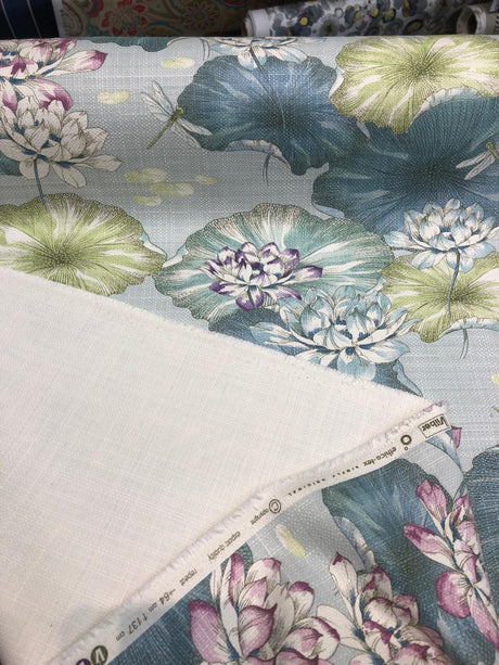 Estanque Cotton Fabric - Blue Green Large Flowers, 55" Width (1 Yard)