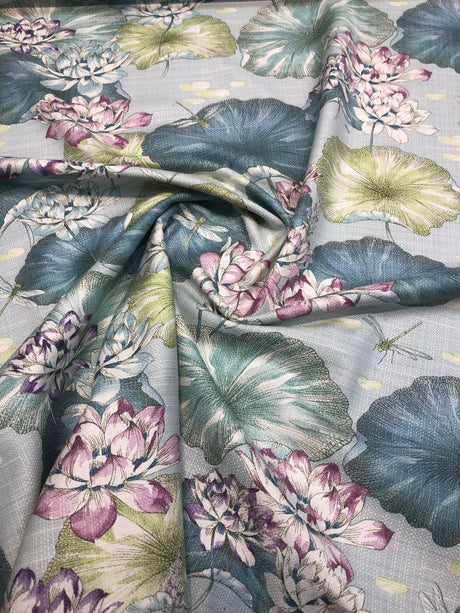 Estanque Cotton Fabric - Blue Green Large Flowers, 55" Width (1 Yard)