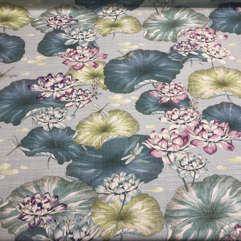Estanque Cotton Fabric - Blue Green Large Flowers, 55" Width (1 Yard)