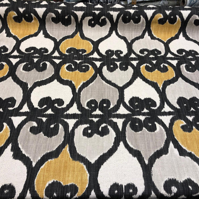 Rejas Linen Upholstery Fabric - Yellow Gray Geometric Pattern, 56" Width (By The Yard)