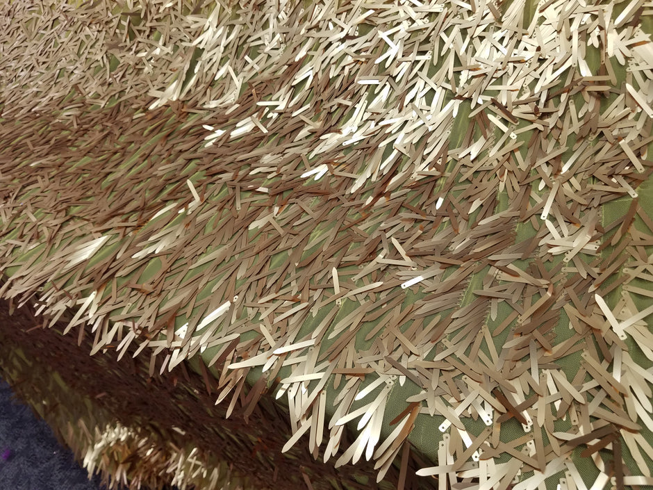 1 Yard Gold Long Teardrop Sequins Fabric on Black Mesh 50/52 Inch Width