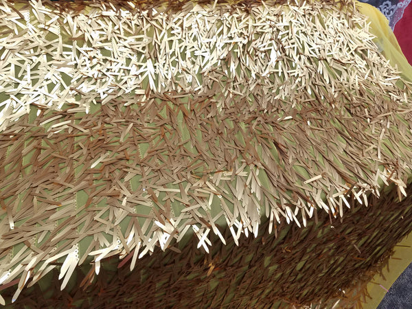 1 Yard Gold Long Teardrop Sequins on Black Mesh Fabric 54/60 Inch Width