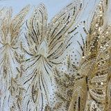Beaded Sequined Lace Fabric Leaf Vine Design