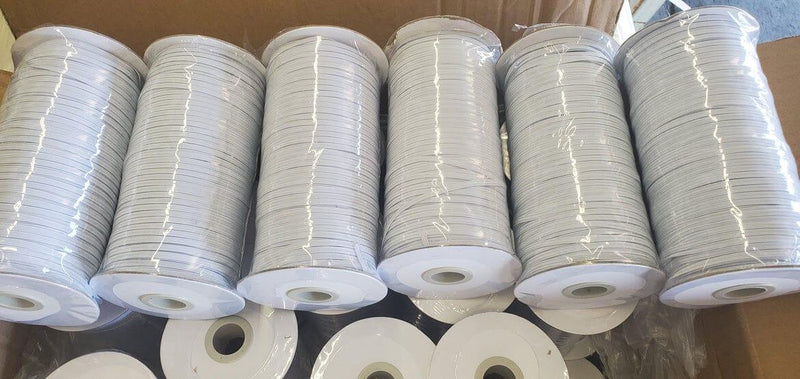Braided Elastic Fabric - White, Black, 1/8" Width (220 Yard Spool)