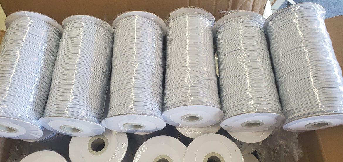 Braided Elastic Fabric - White, Black, 1/8" Width (220 Yard Spool)
