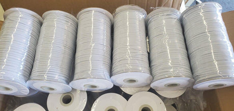 Braided Elastic Fabric - White, Black, 1/8" Width (220 Yard Spool)
