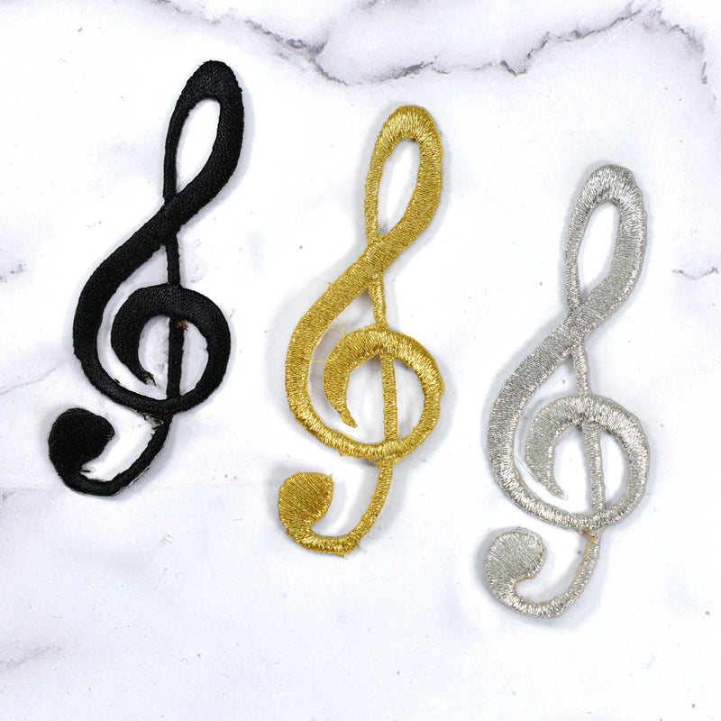 Embroidered Music Note Patch Gold