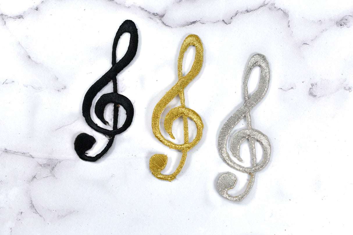 Embroidered Music Note Patch Gold