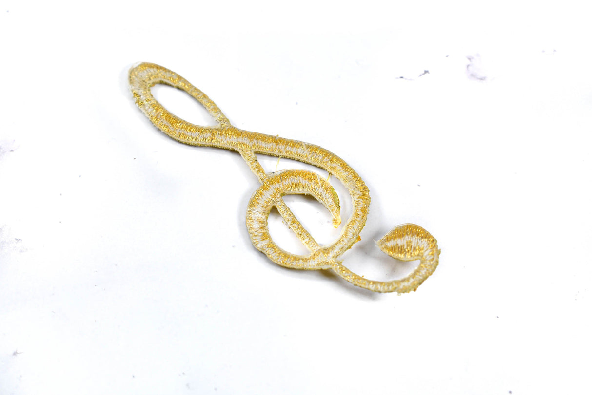 Embroidered Music Note Patch Gold