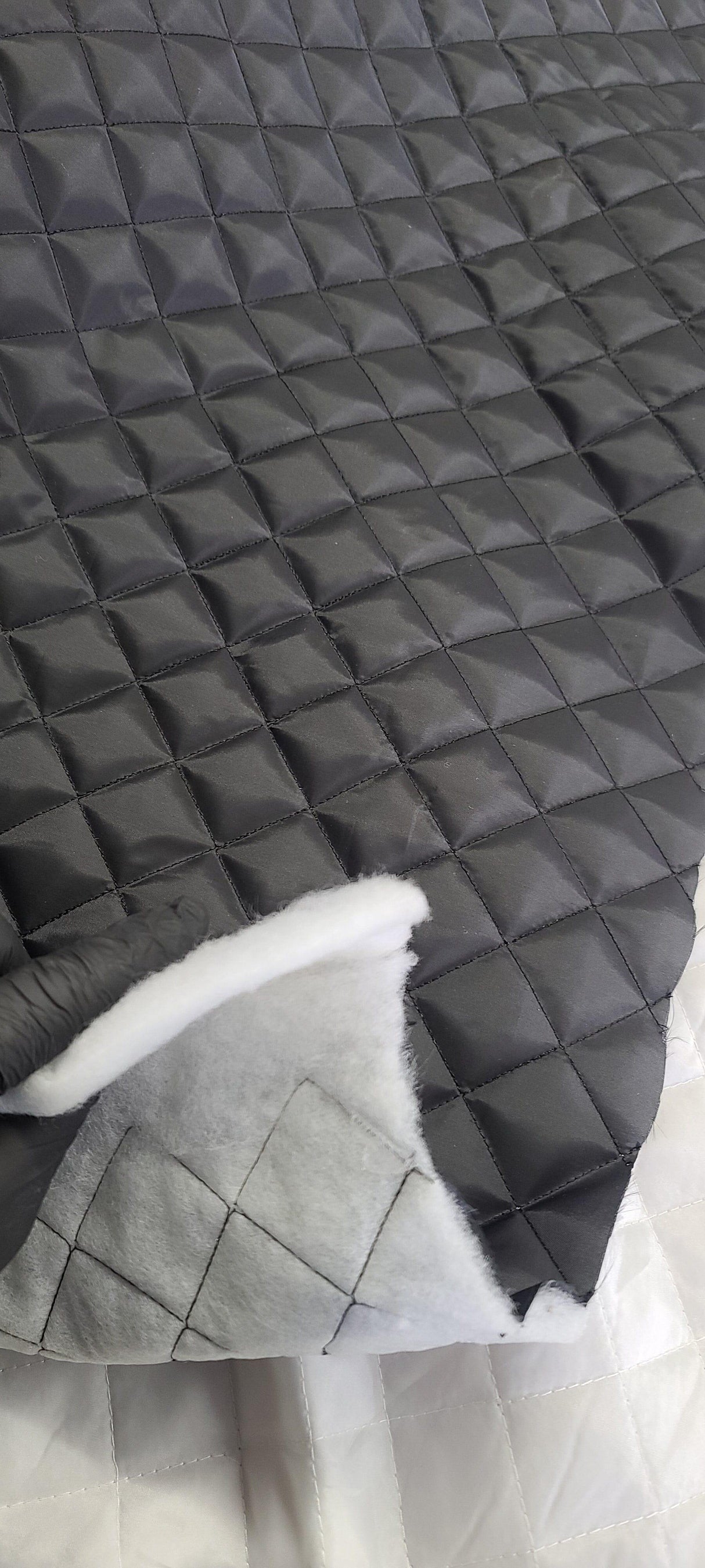Quilted Polyester Batting Fabric - Diamond Quilted Padded Lining, 58/60" Width (1 Yard)