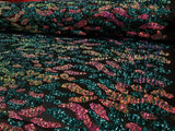 1 Yard Teal Multicolor Full Sequins Embroidered Lace Fabric on Black Tulle 50/52 Inch Width