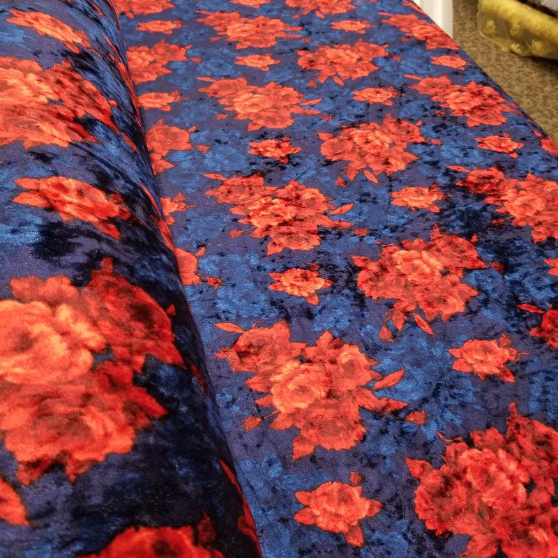 1 Yard Merlot Solar Gold Floral Crushed Velvet Stretch Fabric for Apparel Upholstery Décor 60 Inch Width