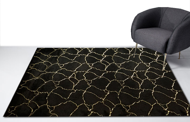 Black Marble With Silver Metallic Shimmery Design Faux Rabbit Touch Rug - Polyester Faux Fur Rug, Black Silver Marble, 7'6" X 10'3", 5' X 7' (1 Piece)