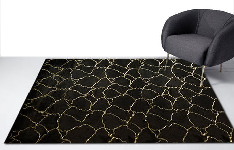 Black Marble With Silver Metallic Shimmery Design Faux Rabbit Touch Rug - Polyester Faux Fur Rug, Black Silver Marble, 7'6" X 10'3", 5' X 7' (1 Piece)