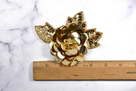 Sequin Flower Applique Pin Gold 5 x 4