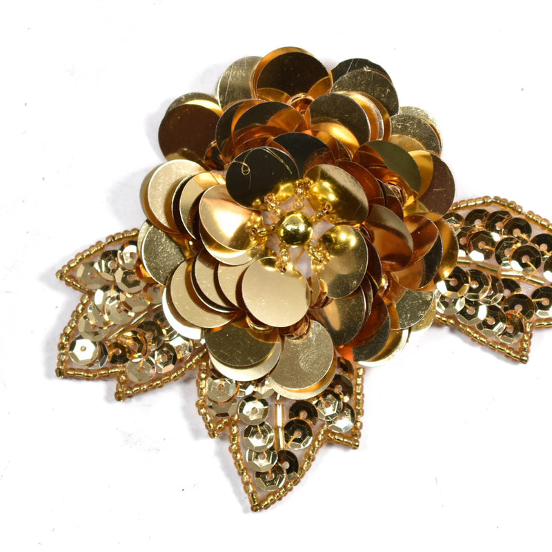 Sequin Flower Applique Pin Gold 5 x 4