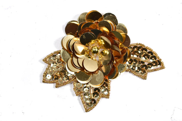 Sequin Flower Applique Pin Gold 5 x 4