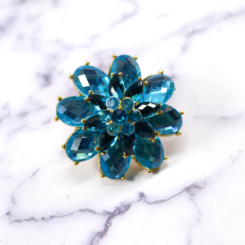 Rhinestone Brooch Blue Floral Pin-On
