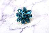 Rhinestone Brooch Blue Floral Pin-On