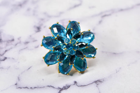 Rhinestone Brooch Blue Floral Pin-On