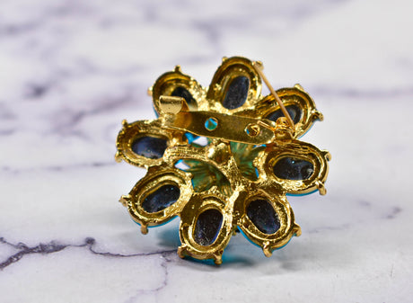 Rhinestone Brooch Blue Floral Pin-On
