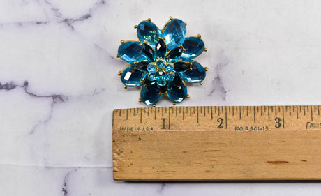 Rhinestone Brooch Blue Floral Pin-On