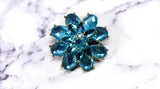 Rhinestone Brooch Blue Floral Pin-On