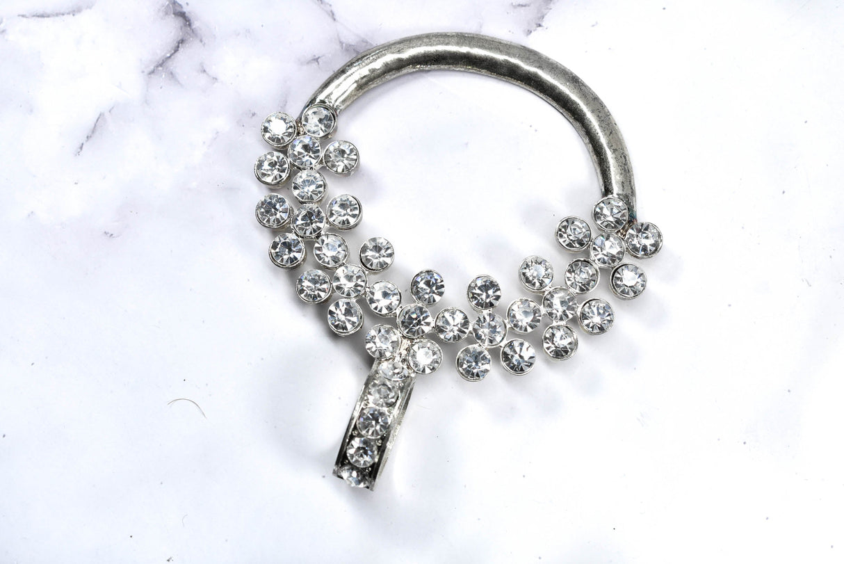 Rhinestone Connector Circular Vintage Silver 4.5in