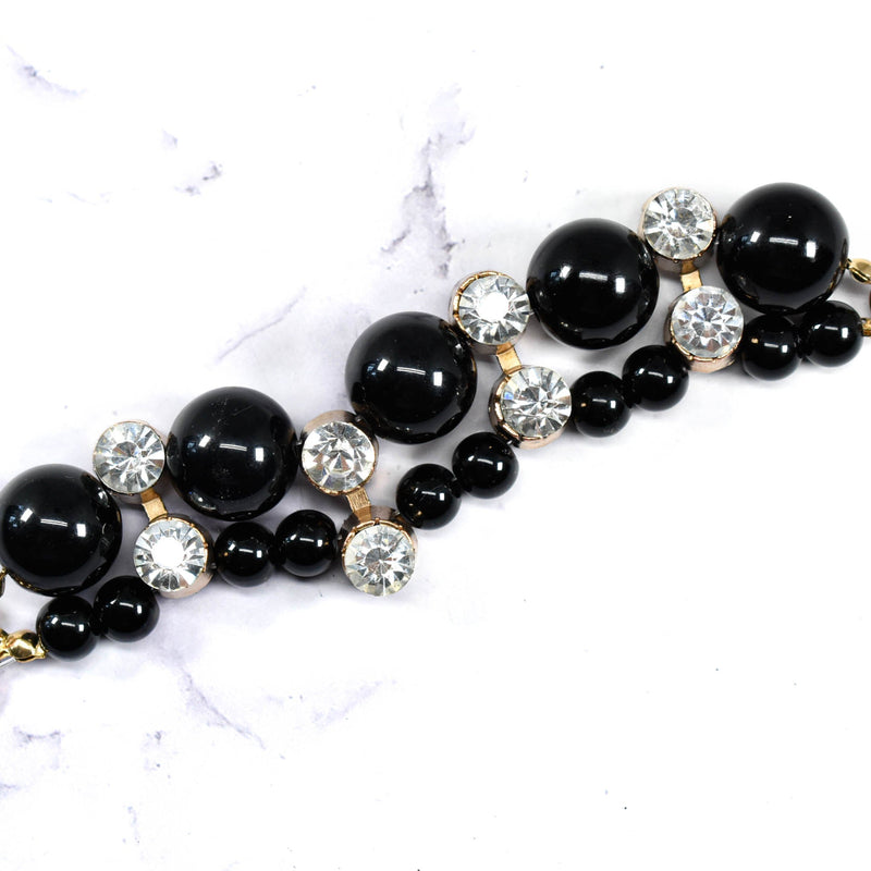 Rhinestone Beaded Connector Black Gold