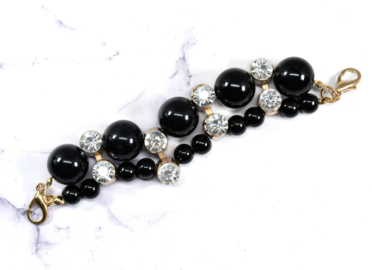 Rhinestone Beaded Connector Black Gold