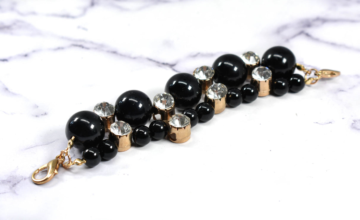 Rhinestone Beaded Connector Black Gold