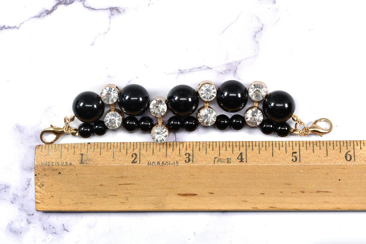 Rhinestone Beaded Connector Black Gold