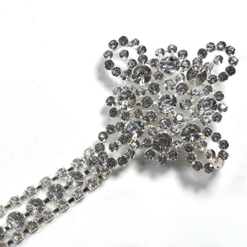 Rhinestone Crown Brooch with Dangling Silver