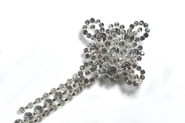 Rhinestone Crown Brooch with Dangling Silver