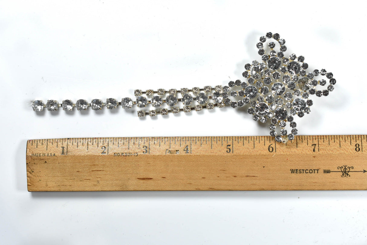 Rhinestone Crown Brooch with Dangling Silver