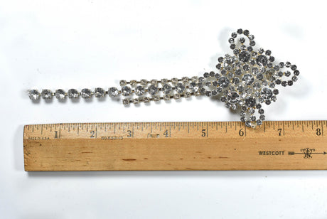 Rhinestone Crown Brooch with Dangling Silver