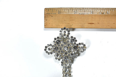 Rhinestone Crown Brooch with Dangling Silver