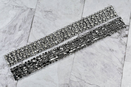 Rhinestone Trim Applique Clear Gunmetal 10.5in