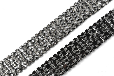 Rhinestone Trim Applique Clear Gunmetal 10.5in