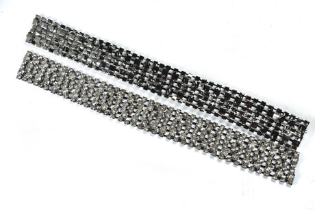Rhinestone Trim Applique Clear Gunmetal 10.5in