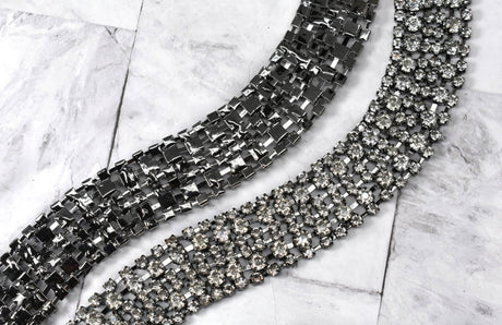 Rhinestone Trim Applique Clear Gunmetal 10.5in